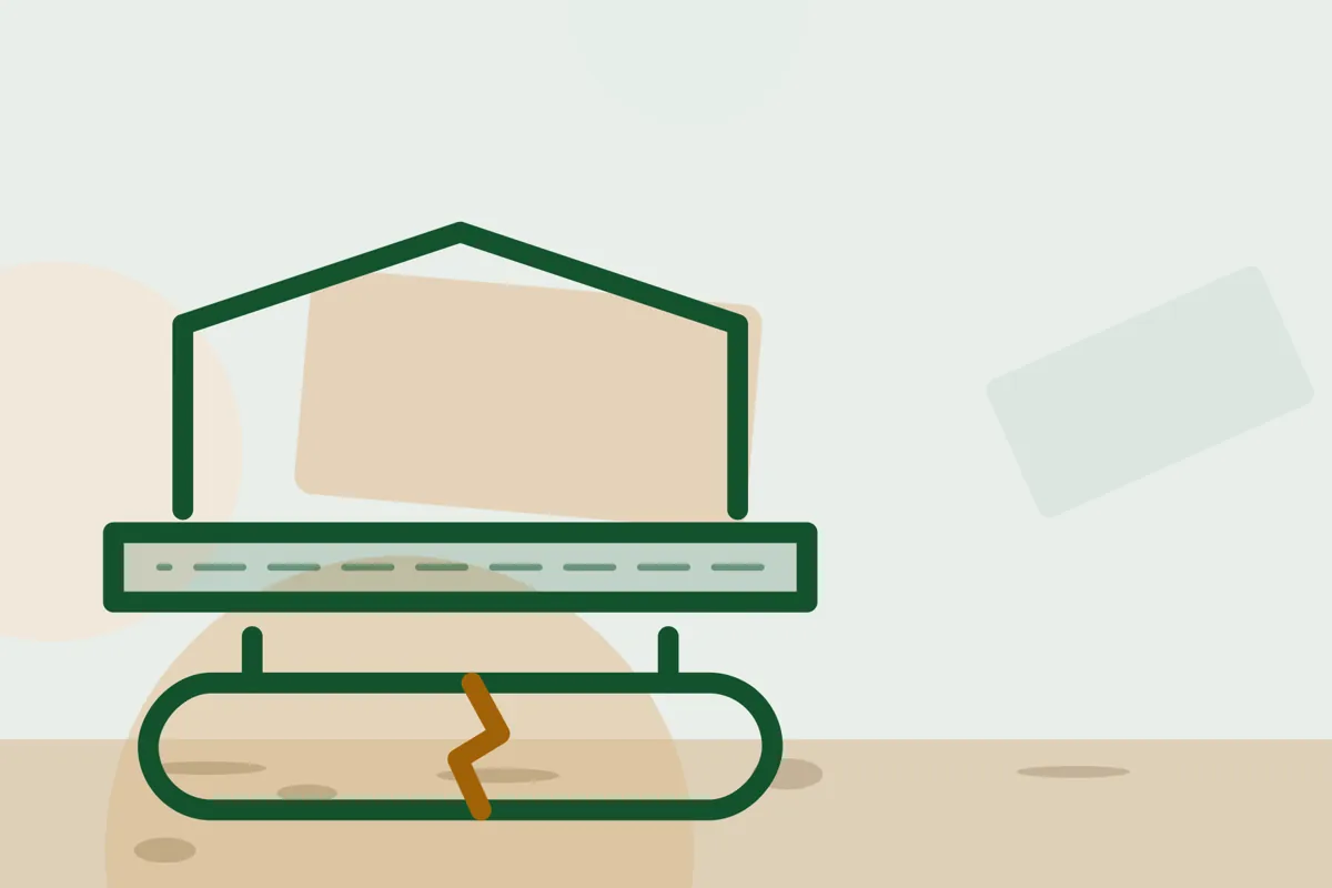 Illustration of a house slab above a cracked sewer pipe